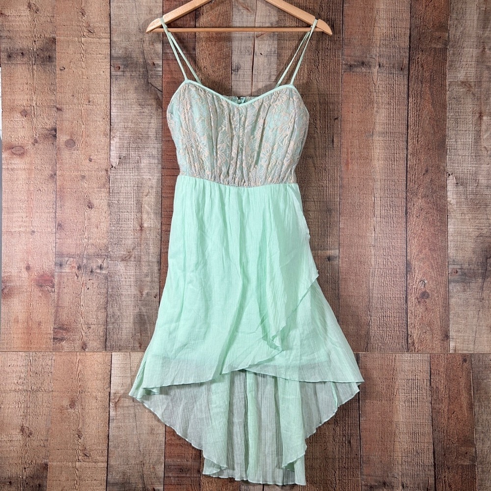 Jodi Kristopher Mint Green Lace High Low Dress 9 Juniors Prom Homecoming Party
